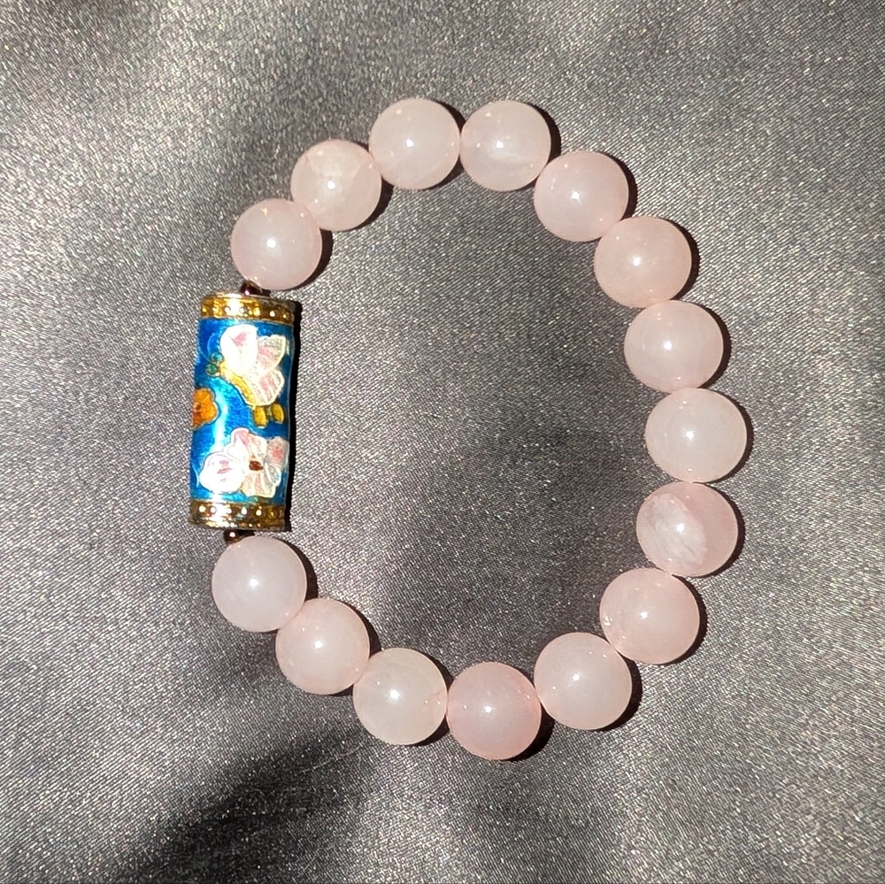 Rose Quartz And Cloisonne Bracelet - Picture 2 of 7